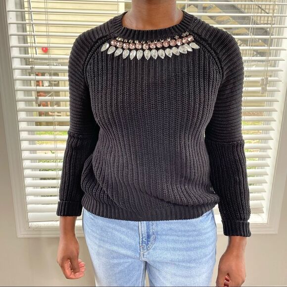 ASOS jewel neckline ribbed chunky cuffed Crewneck sweater - Picture 2 of 13